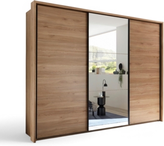 Stella Trading Bravo Kleiderschrank mit Spiegeltür in Mauvella Eiche Optik - Vielseitiger Schwebetürenschrank 3-türig mit Passepartout - 280 x 215 x 60 cm (B/H/T)