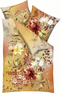 JACK Bettwäsche 155x220cm Philomena Topas Gelb Braun Tropisch Blumen Kaeppel, Renforcé, 2 teilig, Blüten und Blätter mit Farbverlauf