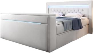 Boxspringbett Jupiter mit TV Lift, RGB und Stauraum 140x200 Weiß H4