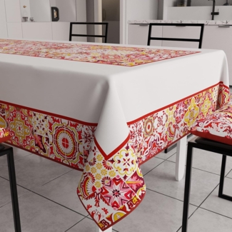 PETTI Artigiani Italiani - Tischdecke, schmutzabweisend, rechteckig, geometrisches Design Vietri Rot X12 Sitzer (140x240 cm) 100% Made in Italy