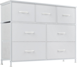 DUMOS Kommode für Schlafzimmer mit 7 Stoffschubladen hohe Kommode Organizer für Kleidung Schrank Kinderzimmer Aufbewahrungsturm mit Schrank Metallrahmen Holzplatte leichte Kinderzimmermöbel