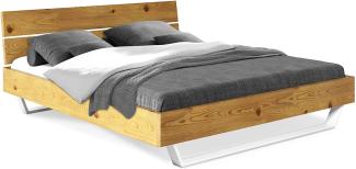 Möbel-Eins CURBY Kufenbett mit Kopfteil, Material Massivholz, rustikale Altholzoptik, Fichte, Kufen weiß natur 180x200 cm