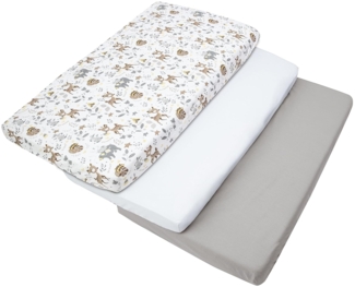 Medi Partners Spannbettlaken 60x120 3-Pack Baby Bettlaken Kinderbett Spannbetttuch 100% Baumwolle - Fitted Kinder Sheet Bettwäsche Babymatratze Schlafsack Babybett (REH-Weiß-Graue)