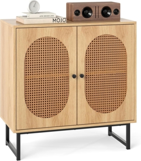 FANTASK Sideboard mit 2 Türen aus Rattan, Buffet Anrichte mit verstellbaren Regalen & Metallbeinen, Küchenschrank Holz, Beistellschrank für Küche, Esszimmer, Wohnzimmer, 80 x 40 x 81,5 cm (Natur)