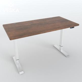 Höhenverstellbarer Schreibtisch (140x70 cm) - Sitz- & Stehpult - Bürotisch Elektrisch Höhenverstellbar mit Touchscreen & Stahlfüßen (Weiß/Antik)