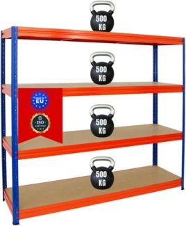 PROREGAL Schwerlastregal DINO HxBxT 180 x 200 x 60 cm Fachlast 500kg Blau/Orange, Garagenregal, Lagerregal, Steckregal, Kellerregal