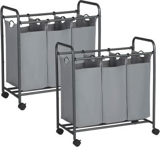 Songmics Wäschekorb, Wäschesortierer mit 3 abnehmbaren Stofftaschen, 3x44 L