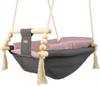 Babyschaukel Kleinkindschaukel Babyliegeschaukel Stoffschaukel Babywippe Wiege (Muster: grau, rosa)