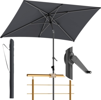 Menz Sonnenschirm Balkon 210x140 cm mit Schutzhülle, Anthrazit – UV50+ rechteckig knickbar mit Kurbel höhenverstellbar, für Garten & Terrasse