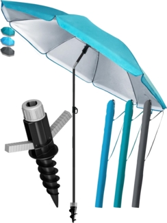 4smile Sonnenschirm Strand SunnyJoy Ø 200 cm, 3er Set - Strandschirm mit UV Schutz 50+, inkl. Sonnenschirm Schutzhülle und Bodenhülse - Strandschirm windfest stabil, Sonnenschutz Strand, Türkis