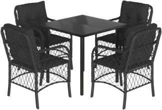 vidaXL 5-tlg. Garten-Essgruppe mit Kissen Schwarz Poly Rattan 3212104