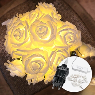 COZY HOME LED-Lichterkette Rosen Lichterkette Batterie & Stecker -, 5 Meter & 20 Blumen LED Warmweiß I Timerfunktion I Innenanwendung