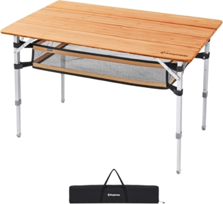 KingCamp Campingtisch Bambus Falt Tisch Camping Klapptisch, Garten Alu Holz 3Höhen Verstellbar