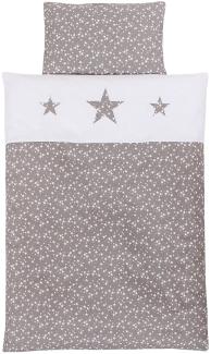 Babybay Kinderbettwäsche Piqué, taupe Sterne weiß mit Applikation Stern 100x135