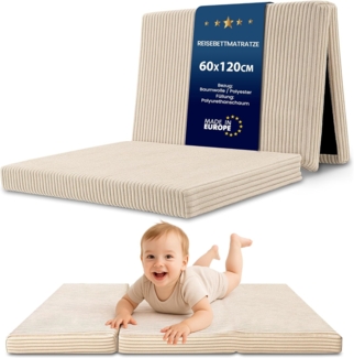 Klappmatratze Faltbare Reisebett Baby Matratze 60x120 cm - Faltmatratze für Kinder Gästematratze klappbar Babymatratze Bodenmatratze Schlafmatratze und Reisematratze Beige B