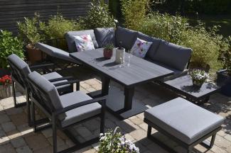 HPL Gartenecklounge Beltona grau + 150x90 cm Lift Tisch höhenverstellbar + 2 Lounge Sessel