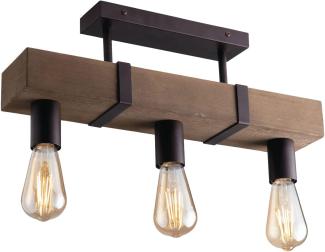 Ausgefallene Vintage LED Deckenlampe mit Holzbalken 3-flammig, Breite 50cm