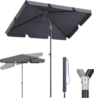 Sekey Balkon Sonnenschirm 3-in-1 SET | Rechteckig Sonnenschirm 200x125 cm, UPF50+, GRS-zertifiziert | 6-Stärkstahl-Rahmen + Sonnenschirmhalter + Sonnenschirmhülle | Für runde/ecks Geländer