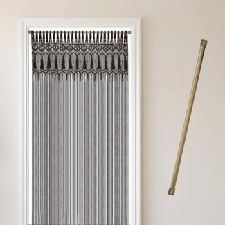 Cozyor Türvorhang Makramee 132x200 cm Boho Vorhang Fenstervorhang Raumteiler, Schlaufen (1 St), Baumwolle, mit Klemmstange ohne Bohren schwarz, Wandteppich Raumtrenner