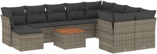 vidaXL 11-tlg. Garten-Sofagarnitur mit Kissen Grau Poly Rattan 3223974