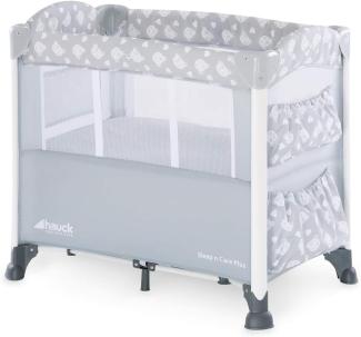 Hauck Beistellbett Sleep N Care Plus / Reisebett für Babys ab Geburt bis 9 kg / absenkbares Seitenteil / Rollen / Stauraum und Spielzeugtaschen / Kompakt Faltbar / Trage Tasche / Teddy Grau