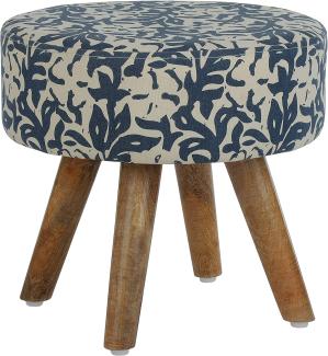 WOMO-DESIGN Sitzhocker aus Holzbeine, Stoffbezug, 38 x 36 cm, Holzoptik, Blau, Beige, Polsterhocker, Fußhocker, Holzhocker, Sitzfläche, Hocker, Sitz rund, Kleiner Hocker, Hocker für Zuhause