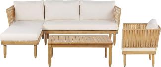 Ecksofa CREMONA Akazienholz Cremeweiß