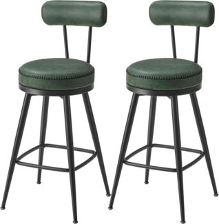VASAGLE EKHO Kollektion - 360° drehbarer Barhocker, 2er Set, Hocker mit Rückenlehne für Kücheninsel, Kunstleder mit Nähten, Mid-Century-Modern-Stil, 65 cm hoch, Küche, Hausbar, waldgrün