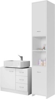 Casaria Badmöbel-Set, Badmöbel Set Weiß Waschbeckenunterschrank & Badezimmerhochschrank