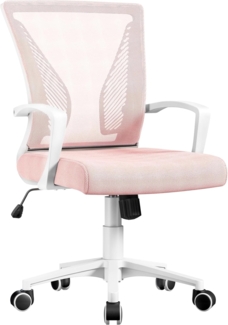 Yaheetech Bürostuhl Ergonomisch, Schreibtischstuhl mit Netzbespannung, Arbeitsstuhl mit Armlehnen, Chefsessel aus Mesh, höhenverstellbarer Computerstuhl 136 kg, atmungsaktiv, Wippfunktion Rosa