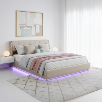 LED Polsterbett Tröstiar 180x200cm Beige [en. casa]