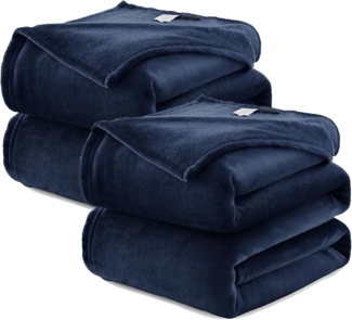 WAVVE Kuscheldecke Flauschig 2er Set Decke Fleecedecke - 2 Stücke Set Sofadecke 150x200 cm Warm Wohndecke Couchdecke, Marine Blau Decke Weich Sofaüberwurf XL
