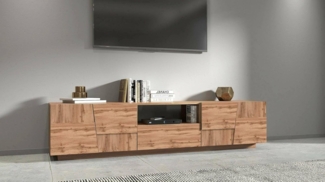 Dmora - TV-Ständer Vanni, niedriges Wohnzimmer-Kommode mit 4 Türen und 1 Schublade, TV-Ständer-Basis, 220 x 44 x 46 cm, Eiche