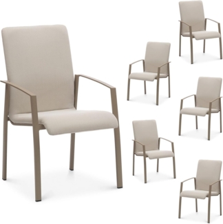 IDIMEX Gartenstühle VERANO 6er Set, 57 x 89 x 62 cm, Champagner/creme, stapelbar, robust, mit Textilene Polster. Gartenmöbel-Set, Terrassenmöbel, Outdoor-Möbel wetterfest, Gartenstuhl 6er-Set