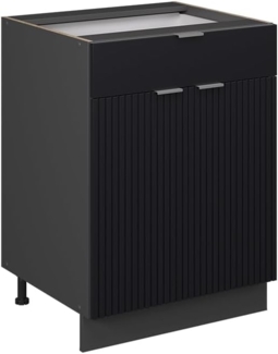 Küchenunterschrank Fame-Line Schwarz gestreift 60 cm mit Schublade, ohne Arbeitsplatte Vicco