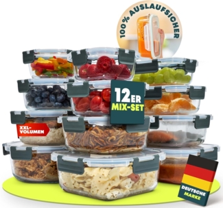 uandu home Frischhaltedose Glasbehälter mit Deckel, Frischhaltedosen Glas mit Deckel, (glasdosen mit deckel set, glas tupper mit deckel, glass food container, frischhaltedosen mit deckel glas, glasdose mit deckel, Borosilikatglas mit Deckel, Meal prep ...