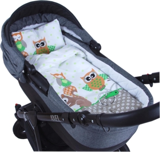 BABYLUX 2 tlg. Set Bezug für Kinderwagen Bettwäsche 60x78 cm 55. Eule Grün