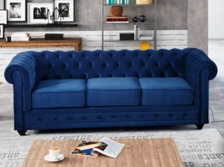 Vente-unique - Sofa 3-Sitzer - Samt - Dunkelblau - CHESTERFIELD