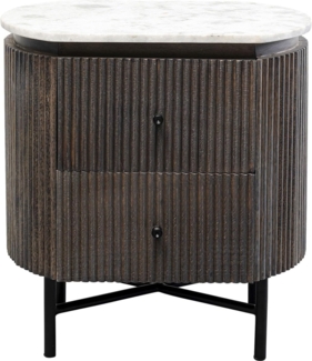 Kare Design Kommode Glenn, Schwarz/Braun, Nachttisch, Ablage, Mango Massivholz, Marmor Deckplatte, Stahlgestell, Schlafzimmer, 55 x 50 x 35 cm (H/B/T)