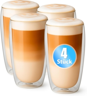 BigDean 4 Stück hohe doppelwandige Latte Macchiato Gläser 350 ml aus Borosilikatglas – Kaffeegläser in Geschenkverpackung