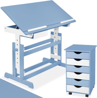 Kinderschreibtisch höhenverstellbar und Rollcontainer - blau