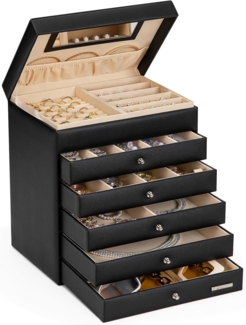 Yorbay Schmuckkasten Schmuckkästchen mit 6 Ebenen, 5 Schubladen (Mit Spiegel), zwei Farben, für Halsketten, Ringe, Armbänder, Ohrringe