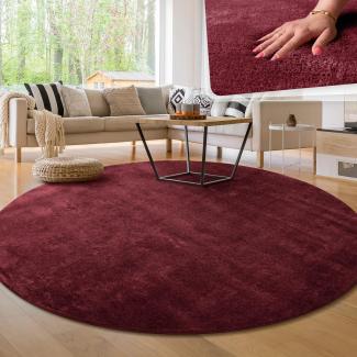 Paco Home Waschbarer Teppich Wohnzimmer Schlafzimmer Kurzflor rutschfest Flauschig Weich Moderne Einfarbige Muster, Grösse:160 cm Rund, Farbe:Rot