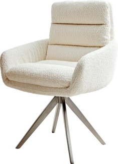 Esszimmerstuhl Abelia-Flex mit Armlehnen Bouclé Weiß Kreuzgestell kantig Edelstahl