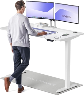 Höhenverstellbarer Schreibtisch - Höhenverstellbar Elektrisch mit Flüsterleisem Dual-Motor & Touchscreen - Hohe Tragfähigkeit - Stehtisch von Desktronic, Weiß + Weiß, 160x80 cm