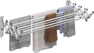 HOMCOM Wandwäschetrockner Wäscheständer Wand Ausziehbar mit 8 Stangen aus Aluminium, für Drinnen und Draußen 86 x 61 x 22 cm, Silber