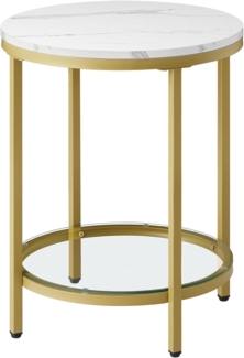 Vasagle Beistelltisch, 2 Ebenen, Couchtisch, Nachttisch, modern, minimalistisch, marmorweiß-helles Gold von Songmics