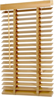 Sekey Jalousie Holzjalousie 50 mm Lamellen Fensterjalousie Blickschutz Jalousie, Klemmträger mit Feststellschraube, Fenster & Tür Echtholz Rollo 60x130 cm Holzrollo Naturholzfarbe