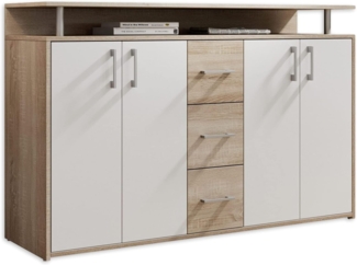 Sideboard 'DRIFT', Eiche Sägerau Dekor / Weiss ca. 139 cm breit