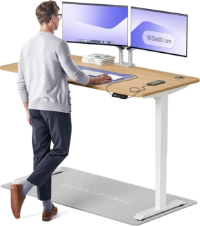 Höhenverstellbarer Schreibtisch - Höhenverstellbar Elektrisch mit Flüsterleisem Dual-Motor & Touchscreen - Hohe Tragfähigkeit - Stehtisch von Desktronic, Weiß + Eiche, 160x80 cm